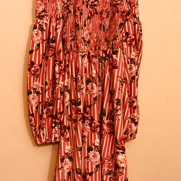 COOL Girls Rose Striped Floral Off Shoulder Dress - Picture 3 of 8